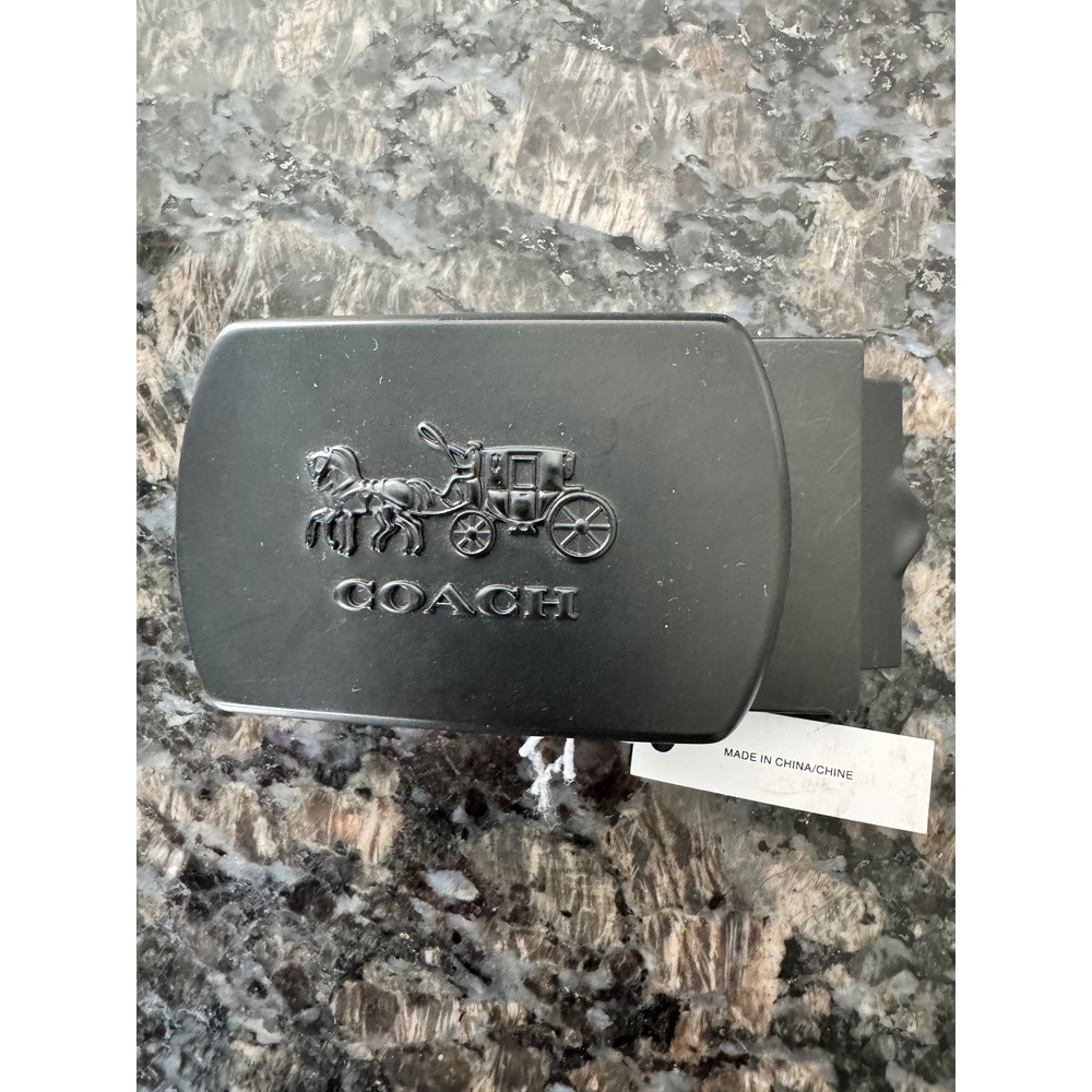Coach Matte Black Horse and Carriage Plaque Belt Buckle Replacement Clamp-On